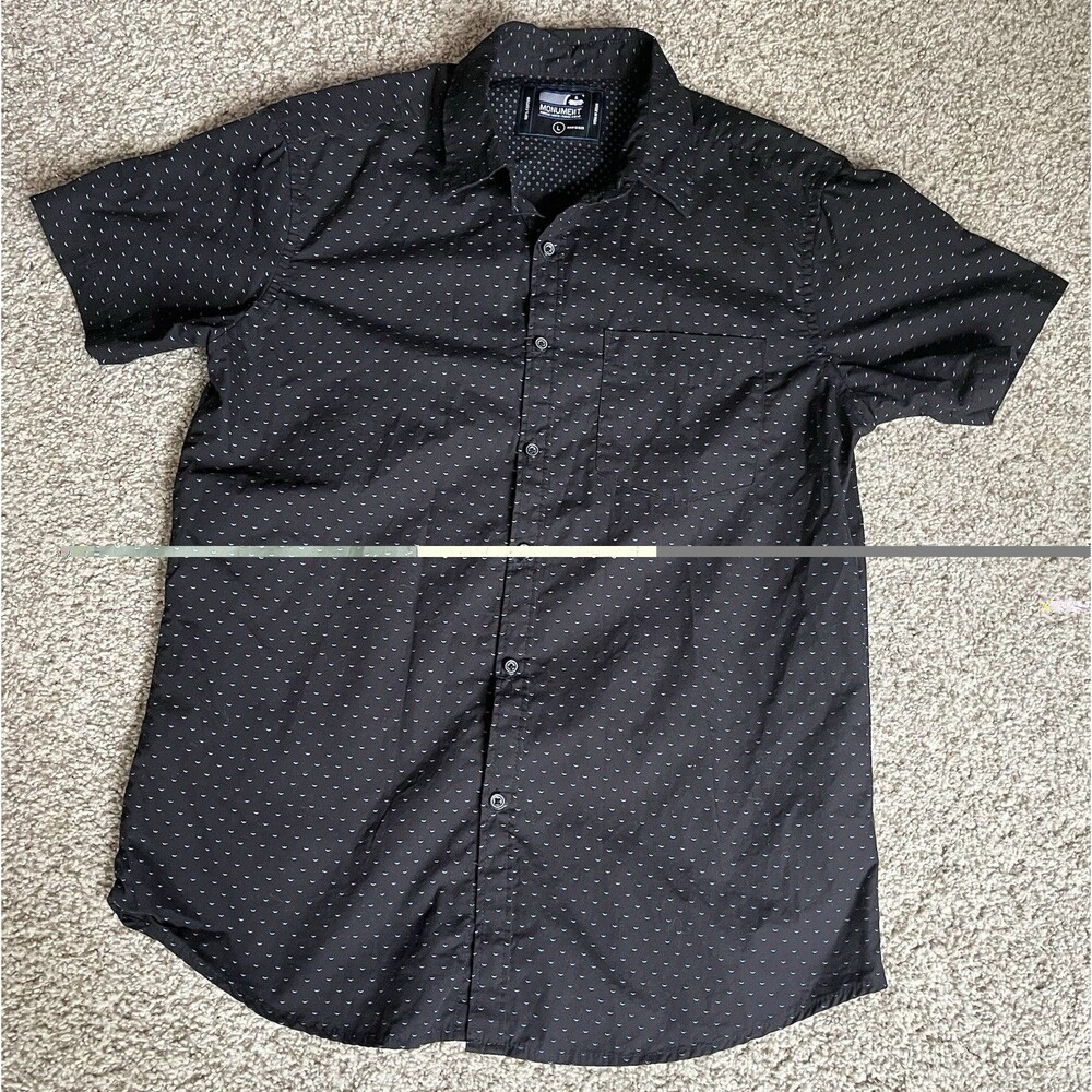 Men's Monument 100% Cotton Navy Short Sleeve Button Down Shirt, Size Large